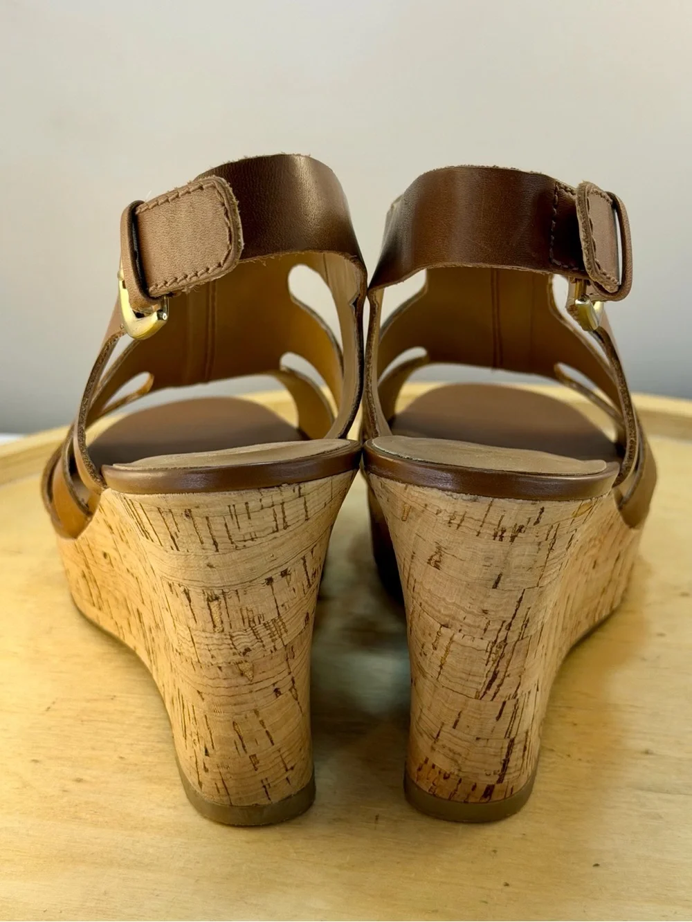 Franco Sarto Collette Brown Leather Cork Wedge Sandals